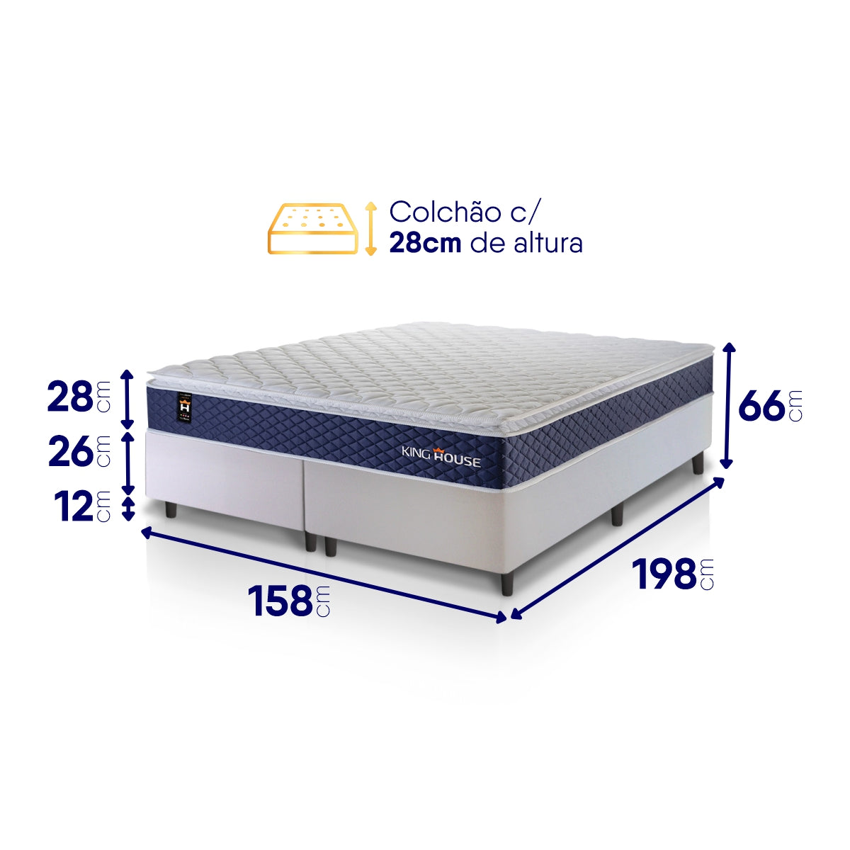 Cama Box Lagras Molas Ensacadas Queen 158x198 Branco Espuma D26 Suporta 120 Kg Por Pessoa
