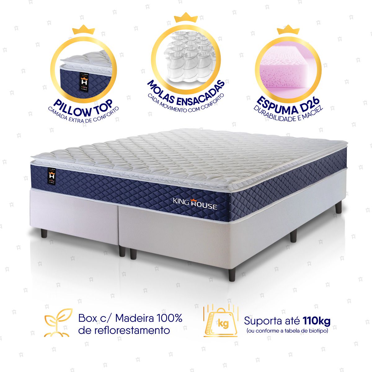 Cama Box Lagras Molas Ensacadas Queen 158x198 Branco Espuma D26 Suporta 120 Kg Por Pessoa