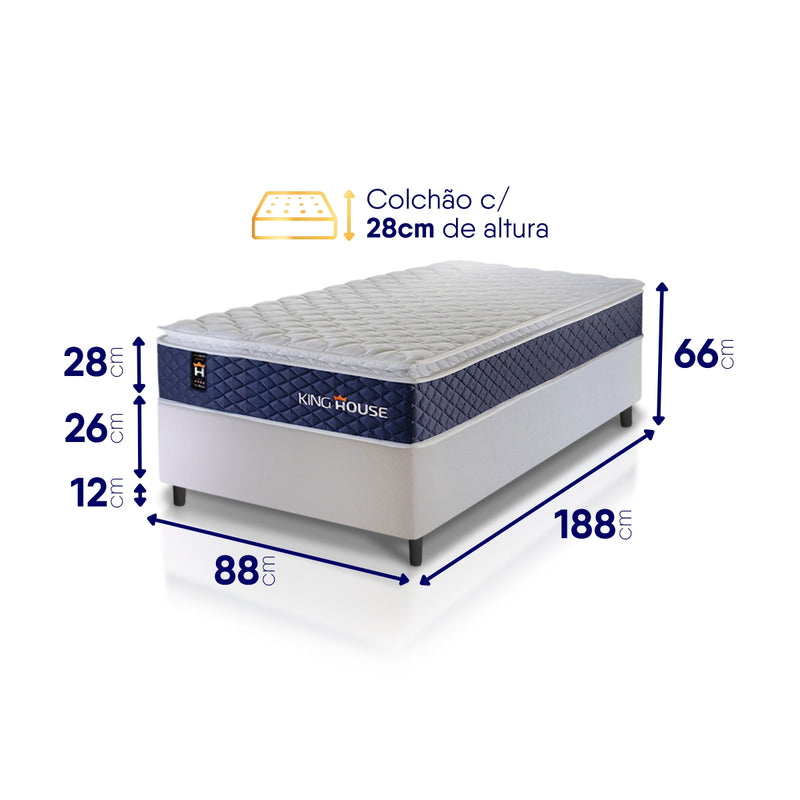 Cama Box Molas Ensacadas Lagras Solteiro 88x188 Branco Espuma D26 Suporta 120 Kg Por Pessoa