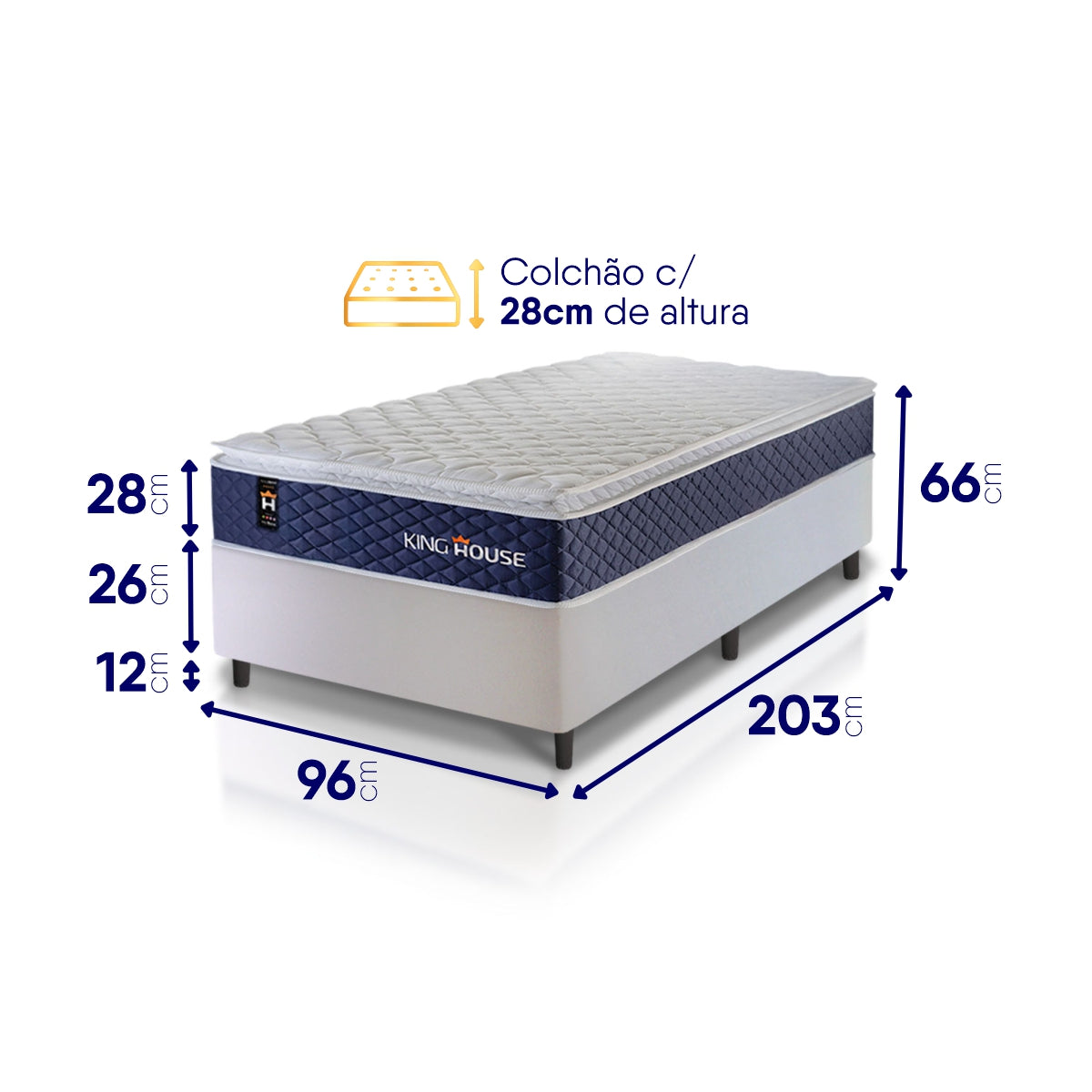 Cama Box Molas Ensacadas Lagras Solteirão 96x203 Branco Espuma D26 Suporta 120 Kg Por Pessoa