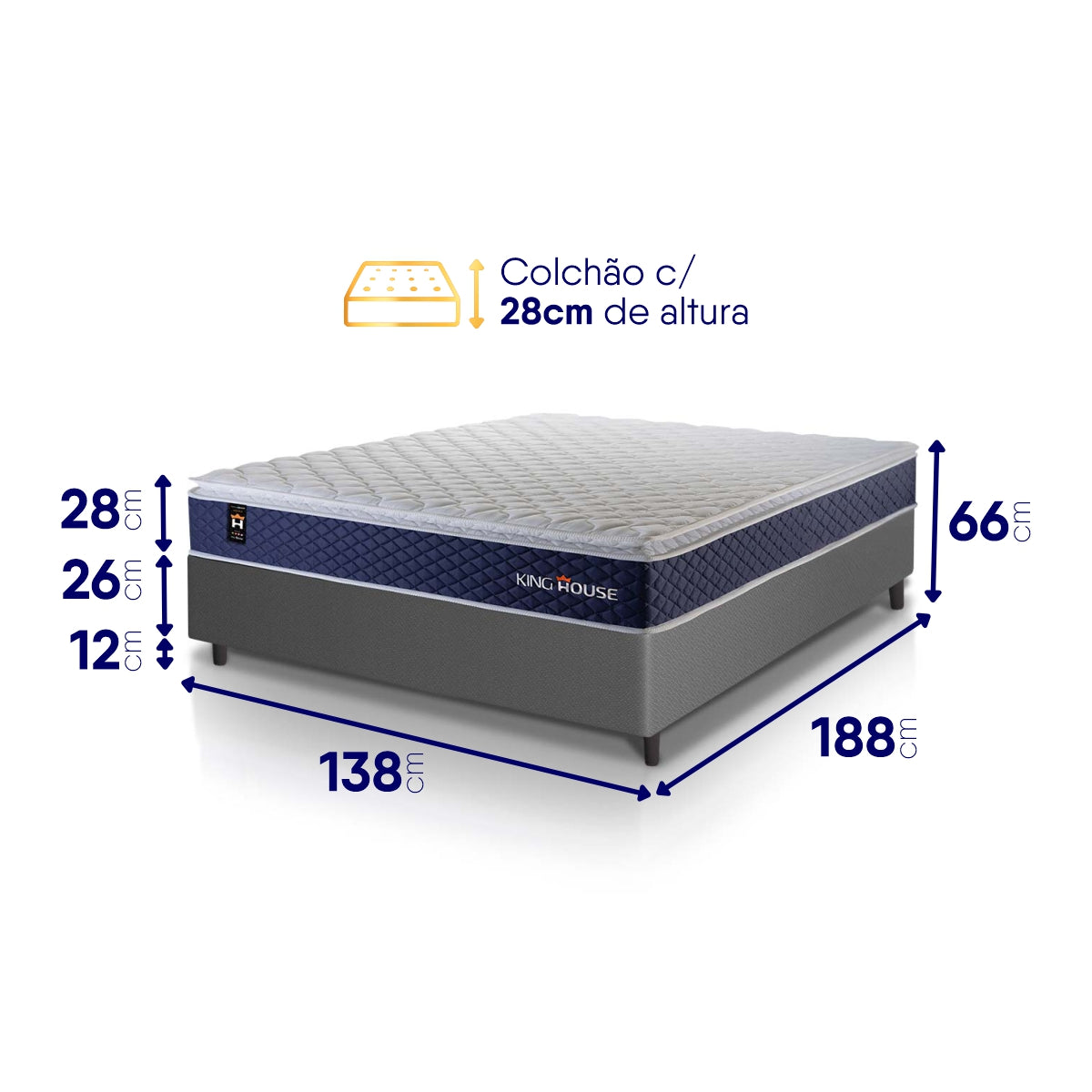 Cama Box Molas Ensacadas Lagras Casal 138x188 Cinza Espuma D26 Suporta 120 Kg Por Pessoa