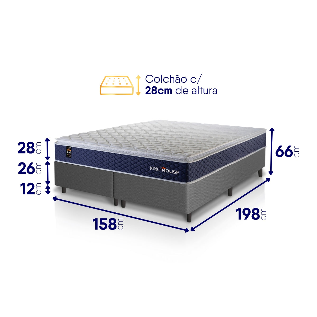 Cama Box Lagras Molas Ensacadas Queen 158x198 Cinza Espuma D26 Suporta 120 Kg Por Pessoa
