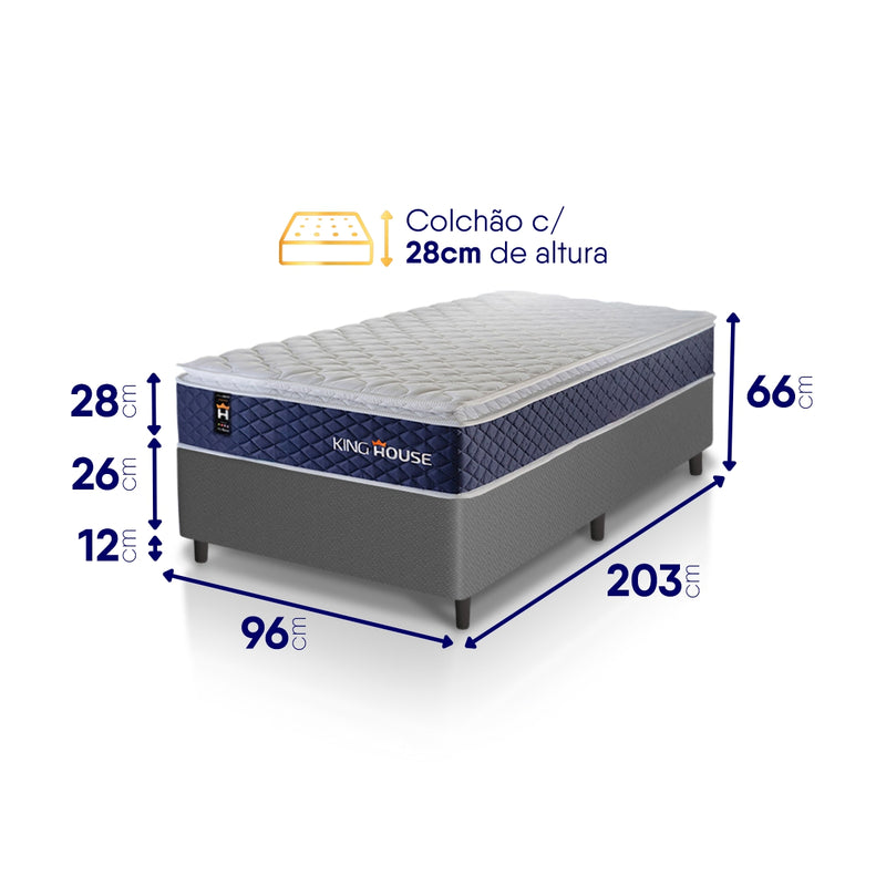 Cama Box Molas Ensacadas Lagras Solteirão 96x203 Cinza Espuma D26 Suporta 120 Kg Por Pessoa