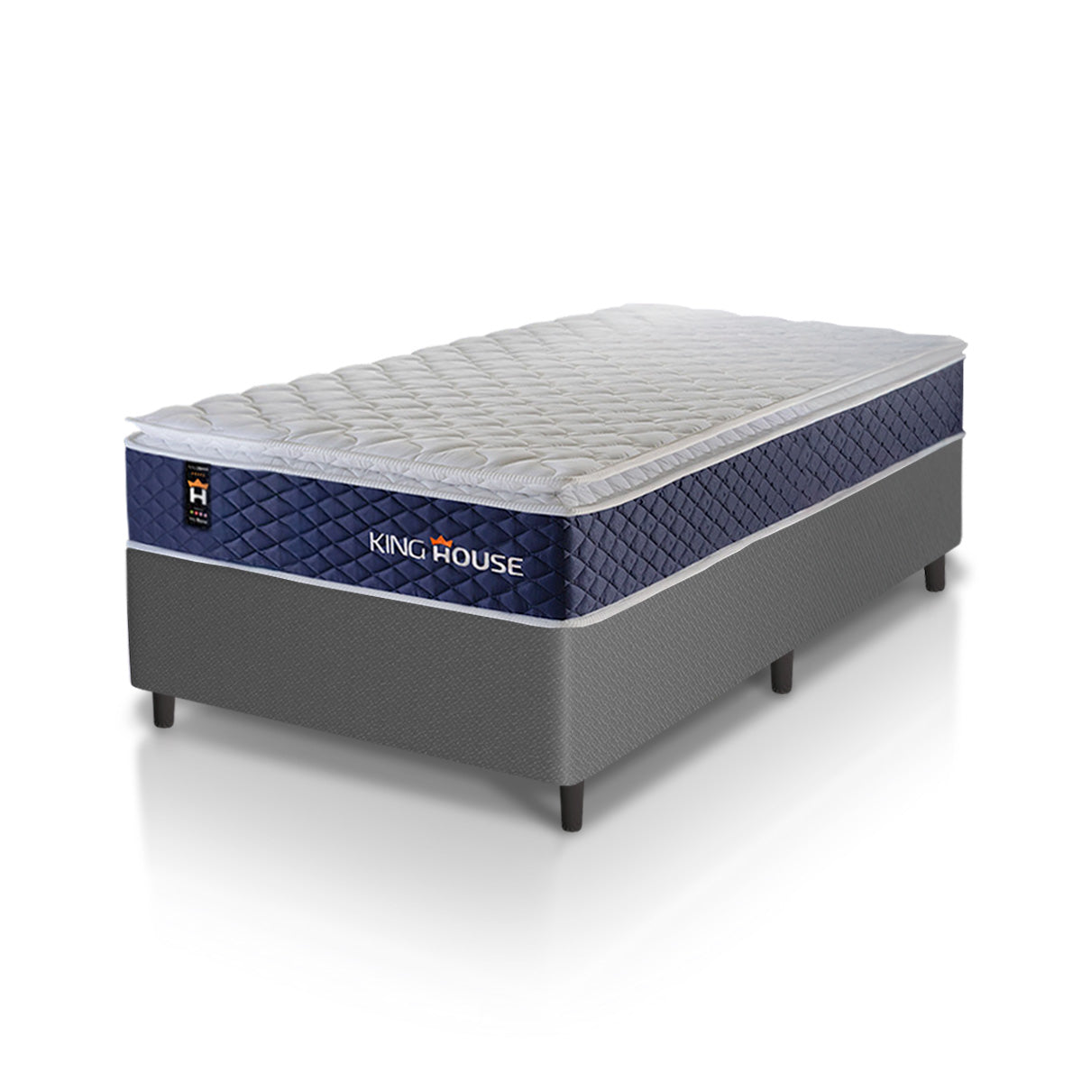 Cama Box Molas Ensacadas Lagras Solteirão 96x203 Cinza Espuma D26 Suporta 120 Kg Por Pessoa