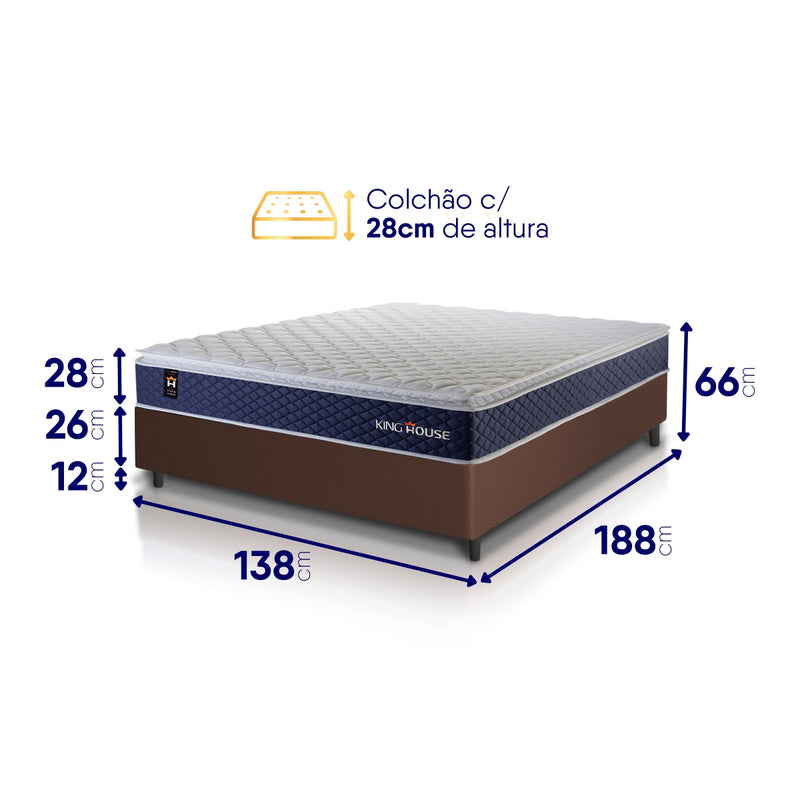 Cama Box Molas Ensacadas Lagras Casal 138x188 Marrom Espuma D26 Suporta 120 Kg Por Pessoa