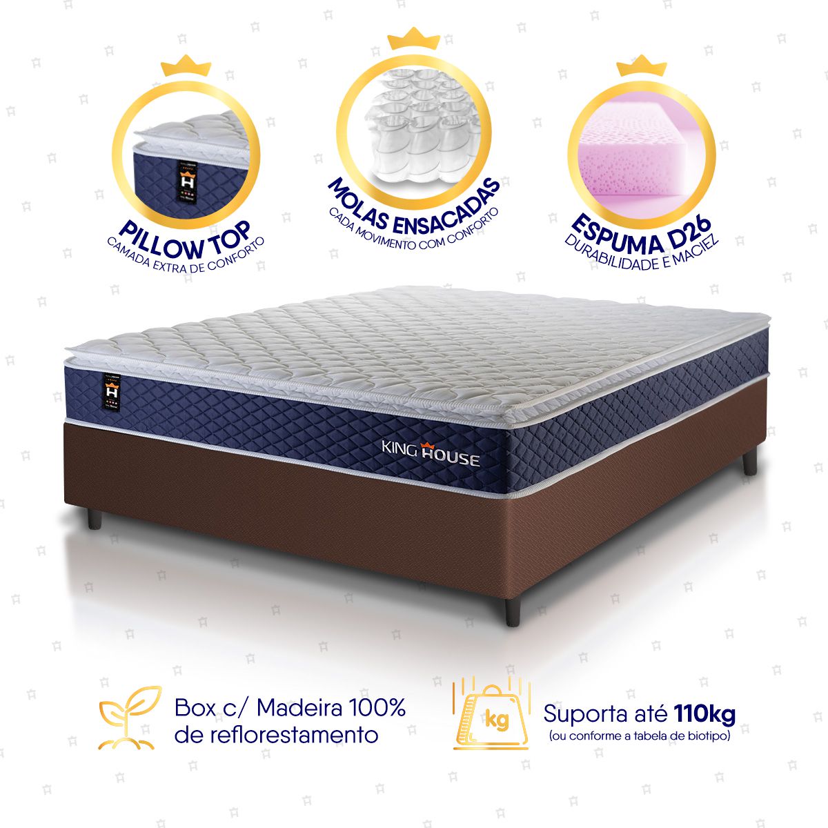 Cama Box Molas Ensacadas Lagras Casal 138x188 Marrom Espuma D26 Suporta 120 Kg Por Pessoa