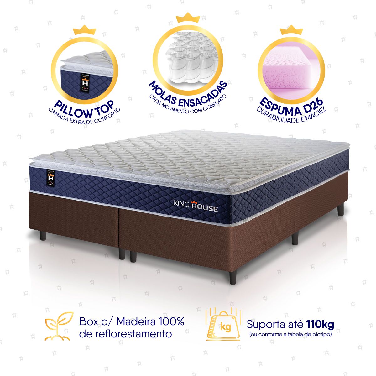 Cama Box Lagras Molas Ensacadas Queen 158x198 Marrom Espuma D26 Suporta 120 Kg Por Pessoa