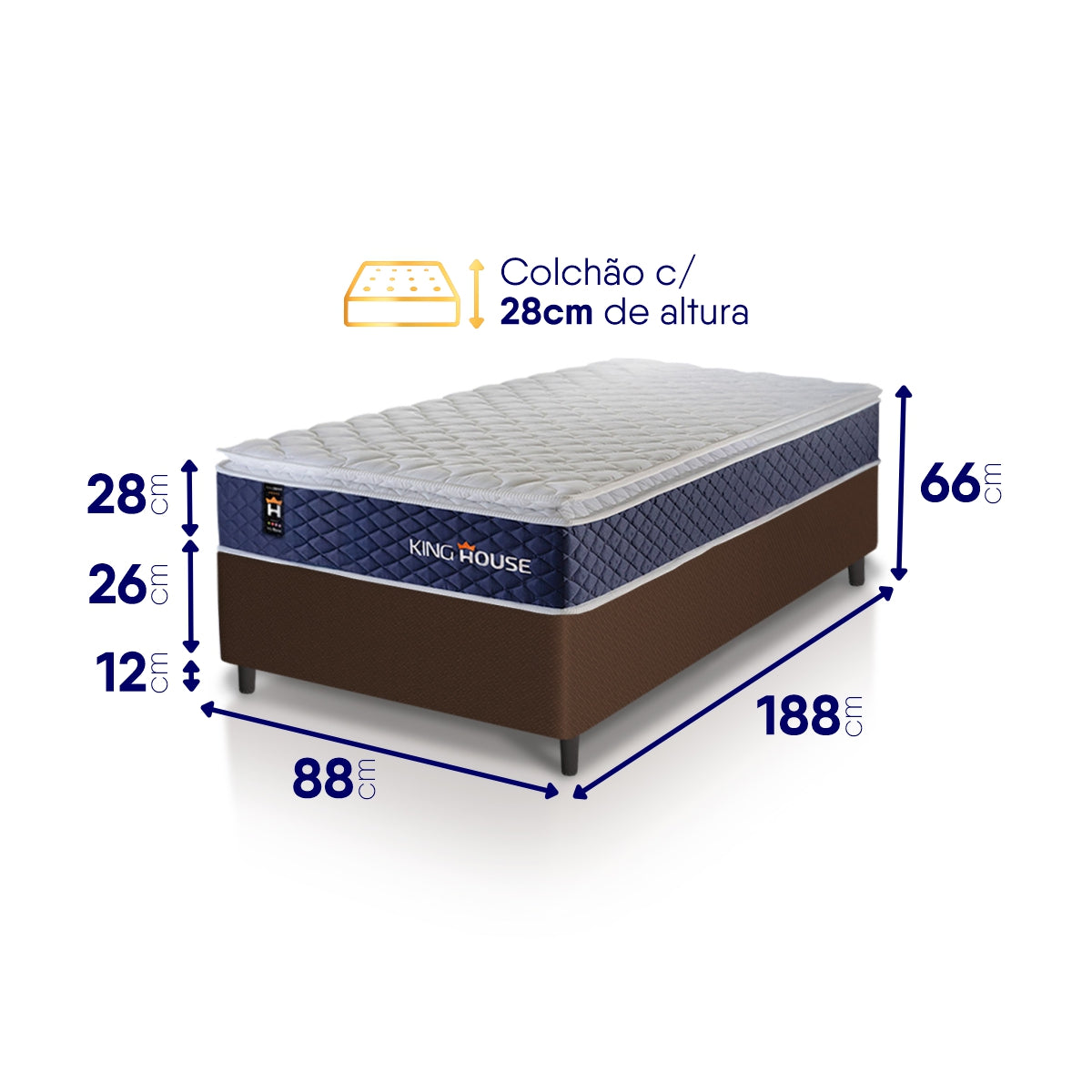 Cama Box Molas Ensacadas Lagras Solteiro 88x188 Marrom Espuma D26 Suporta 120 Kg Por Pessoa