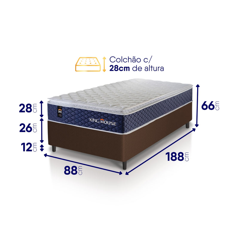 Cama Box Molas Ensacadas Lagras Solteiro 88x188 Marrom Espuma D26 Suporta 120 Kg Por Pessoa