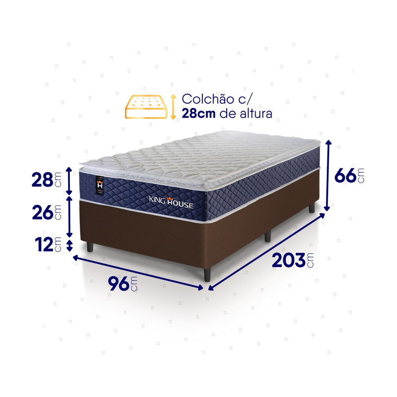 Cama Box Molas Ensacadas Lagras Solteirão 96x203 Marrom Espuma D26 Suporta 120 Kg Por Pessoa