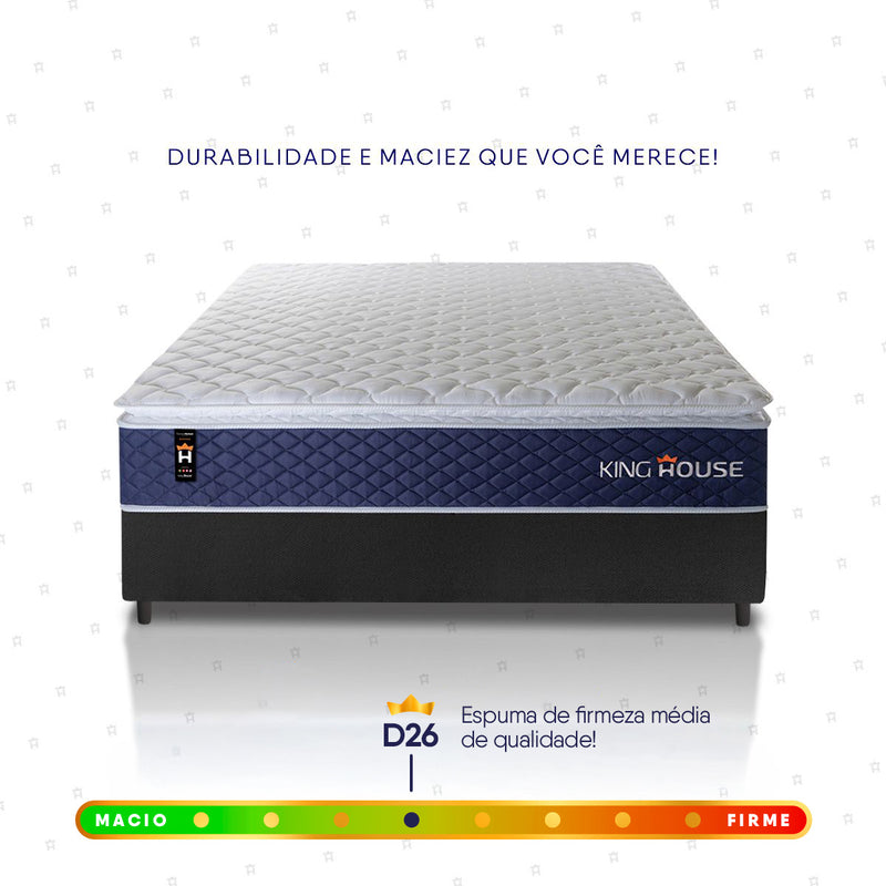Cama Box Molas Ensacadas Lagras Casal 138x188 Preto Espuma D26 Suporta 120 Kg Por Pessoa