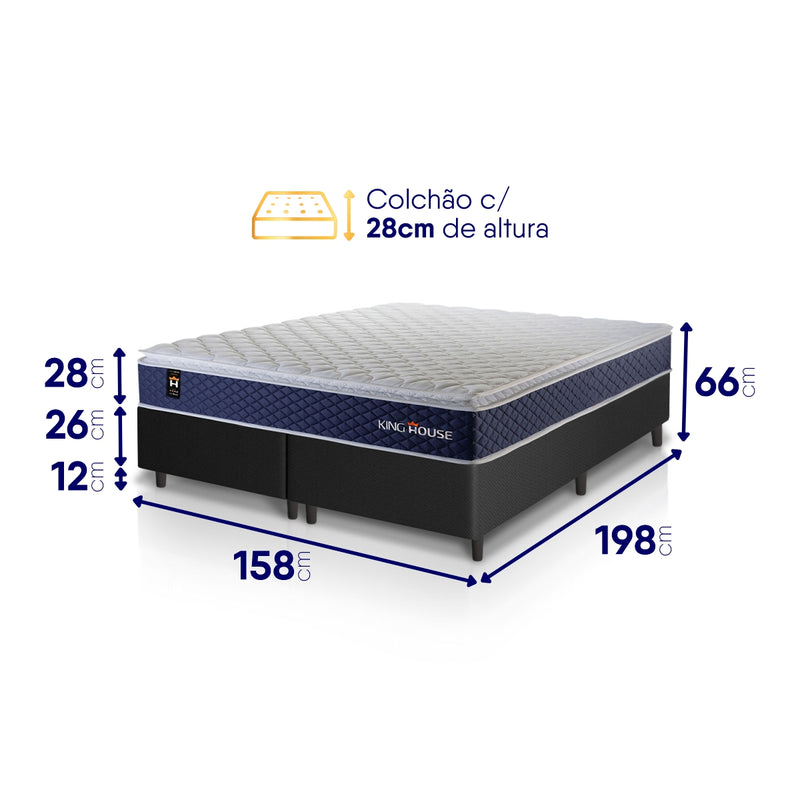 Cama Box Lagras Molas Ensacadas Queen 158x198 Preto Espuma D26 Suporta 120 Kg Por Pessoa