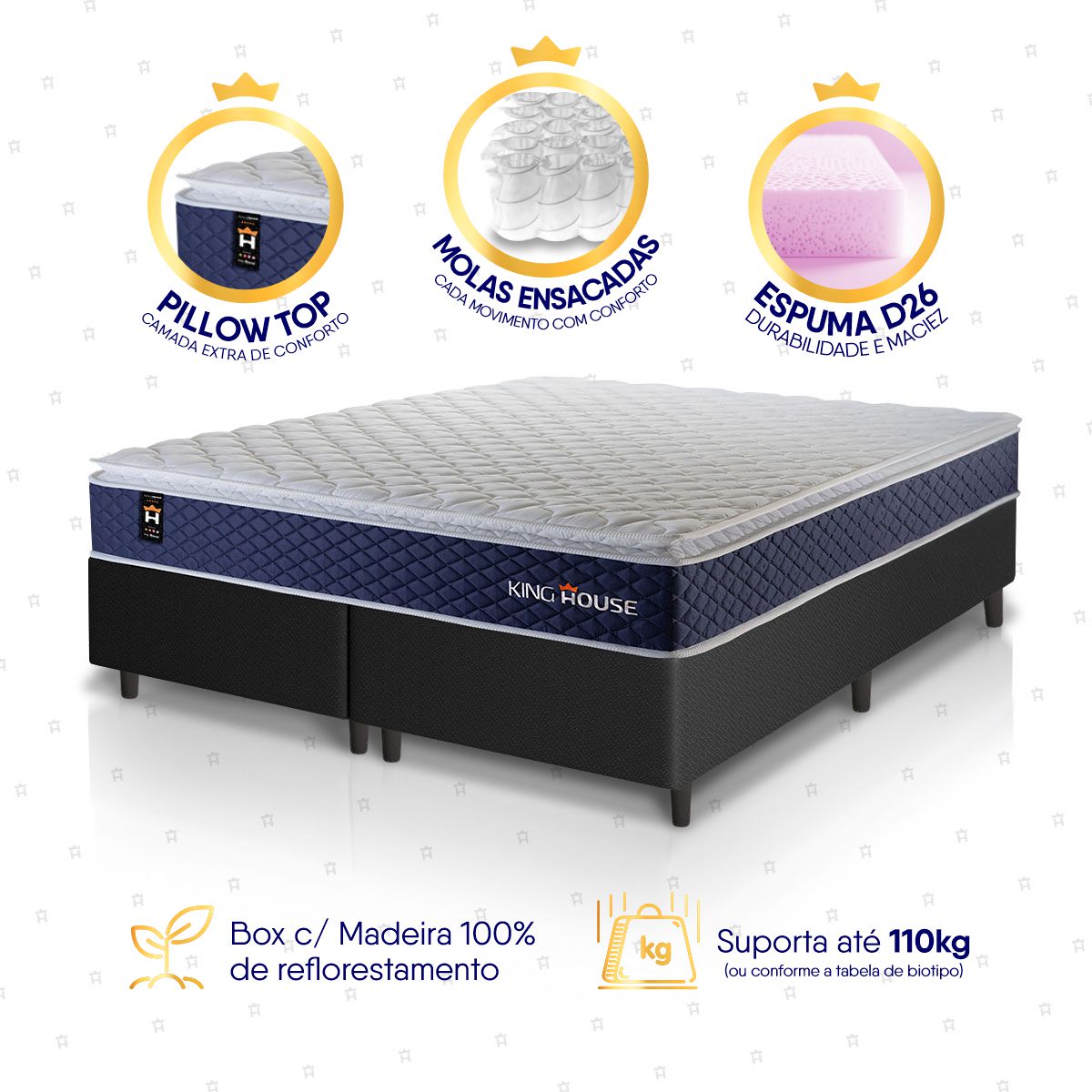 Cama Box Lagras Molas Ensacadas Queen 158x198 Preto Espuma D26 Suporta 120 Kg Por Pessoa