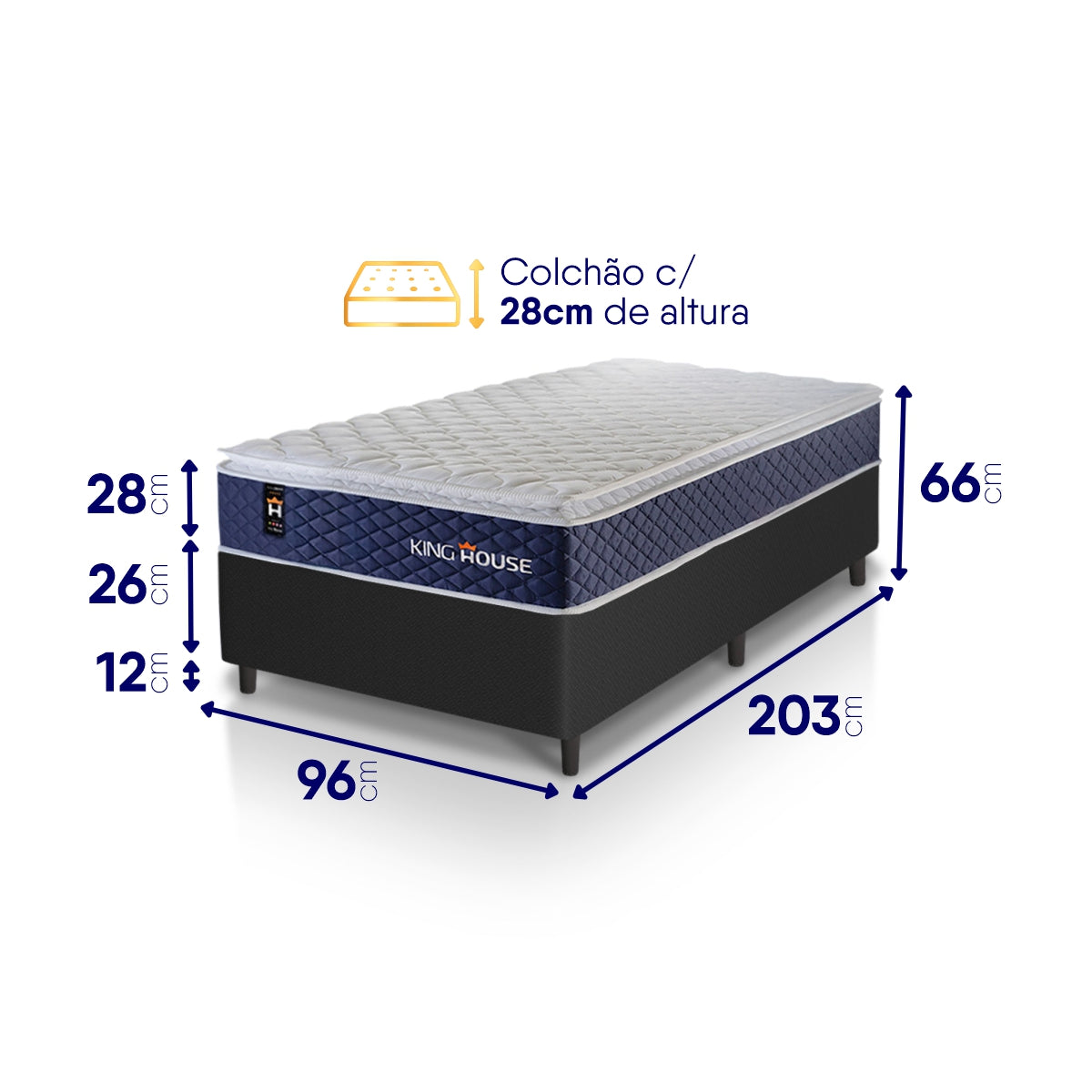 Cama Box Molas Ensacadas Lagras Solteirão 96x203 Preto Espuma D26 Suporta 120 Kg Por Pessoa