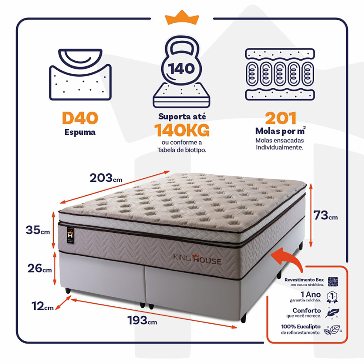 Cama Box Liverpool Molas Ensacadas King 193x203 King House