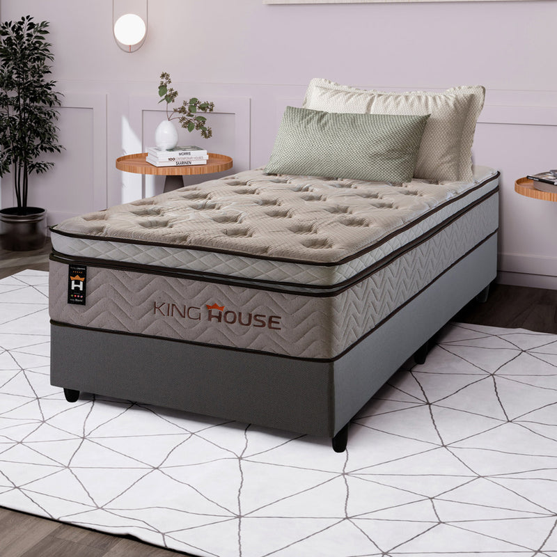 Cama Box Molas Ensacadas Liverpool 96x203 Cinza King House