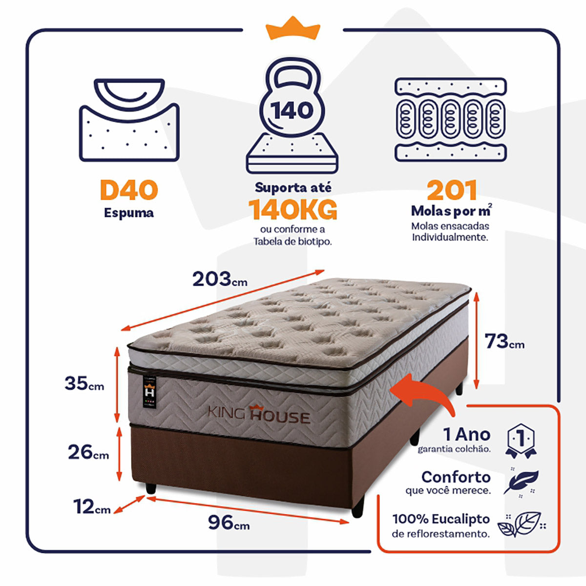 Cama Box Molas Ensacadas Liverpool 96x203 Marrom King House