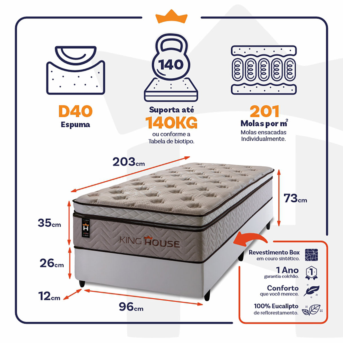 Cama Box Molas Ensacadas Liverpool 96x203 Branco King House