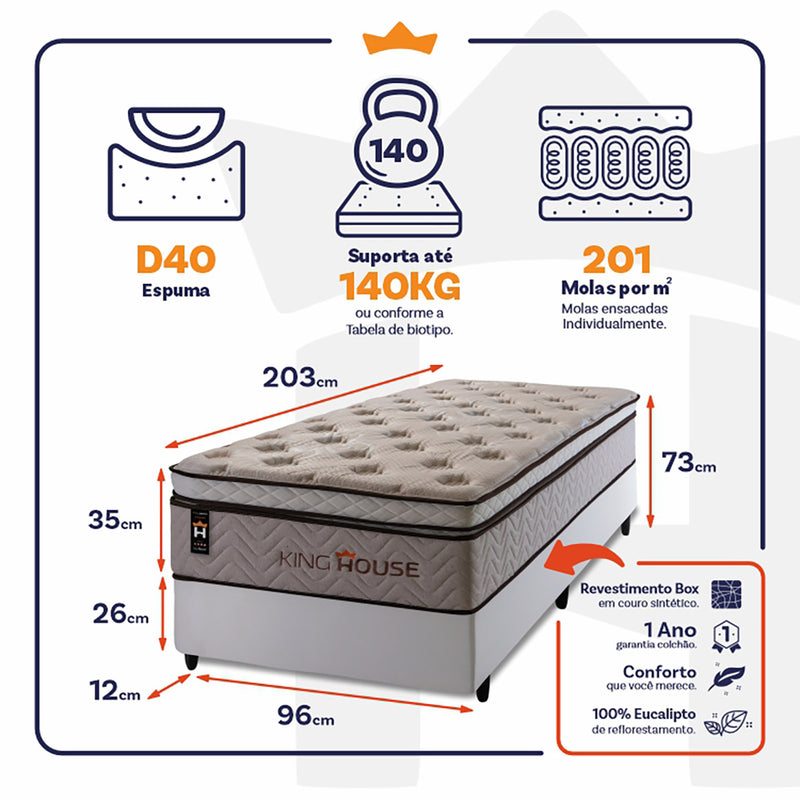 Cama Box Molas Ensacadas Liverpool 96x203 Branco King House