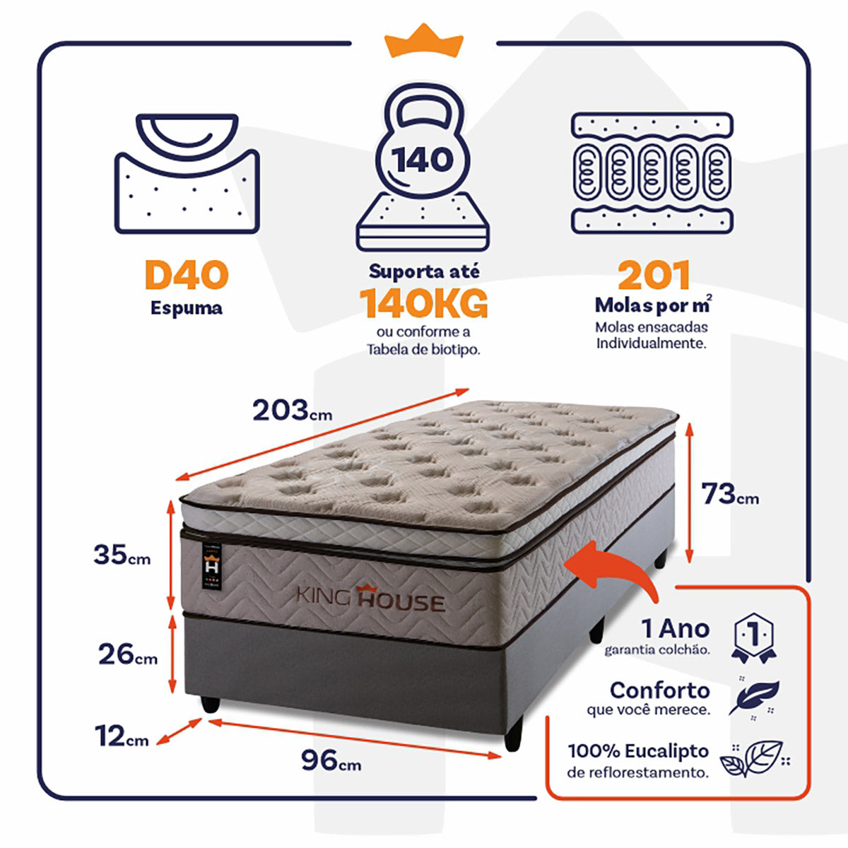 Cama Box Molas Ensacadas Liverpool 96x203 Cinza King House