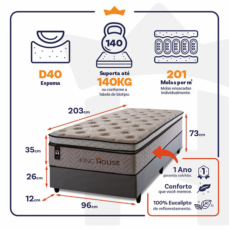 Cama Box Molas Ensacadas Liverpool 96x203 Cinza King House