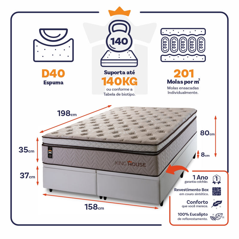 Cama Box Baú Liverpool c/ Molas Ensacadas 158x198 King House