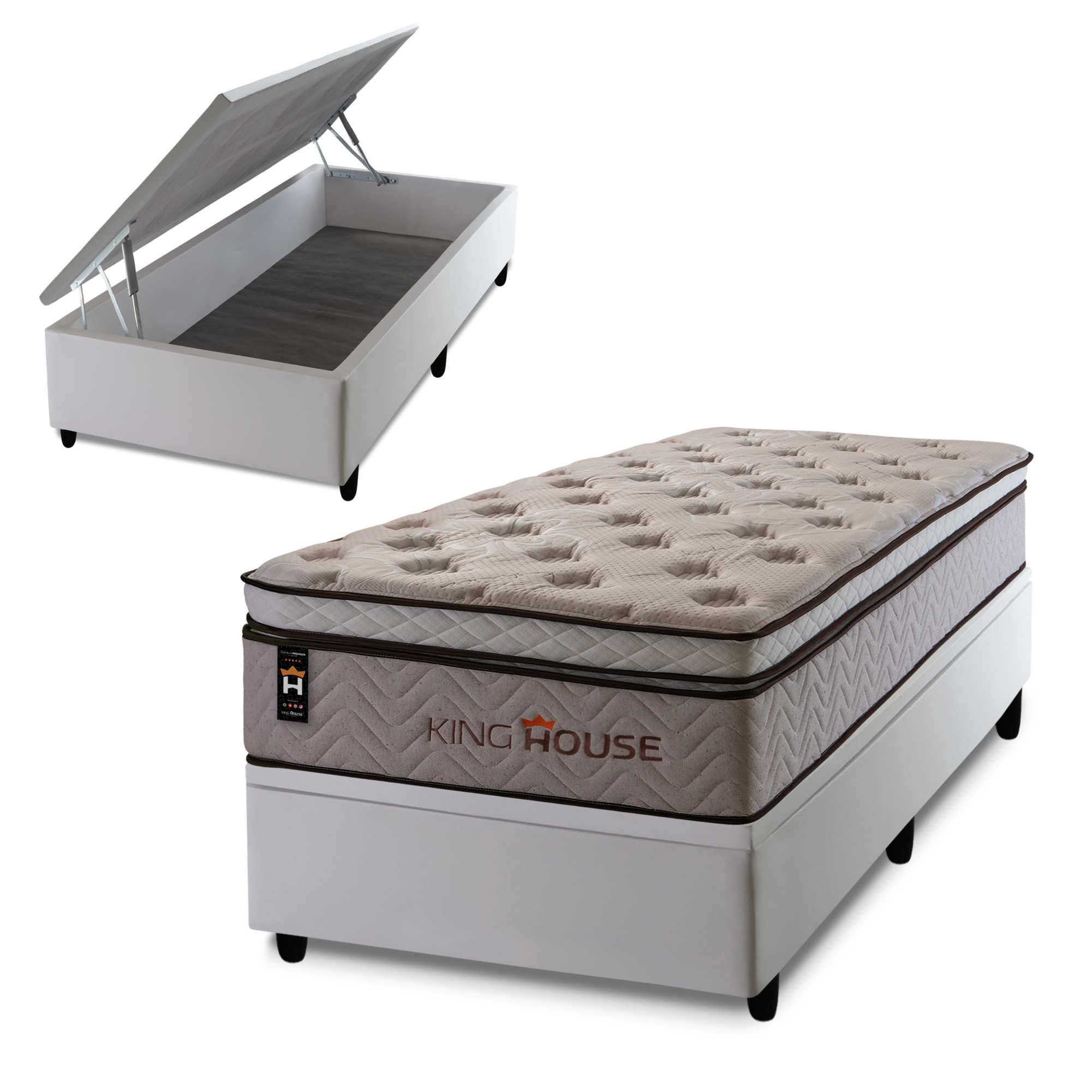 Cama Box Baú Liverpool 96x203 c/ Molas Ensacadas King House