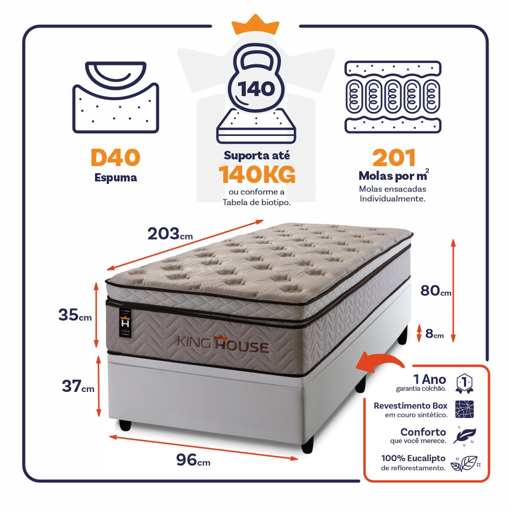 Cama Box Baú Liverpool 96x203 c/ Molas Ensacadas King House