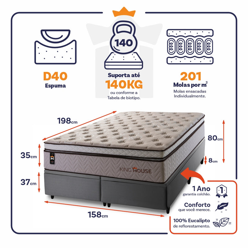 Cama Box Baú Liverpool c/ Molas Ensacadas 158x198 King House