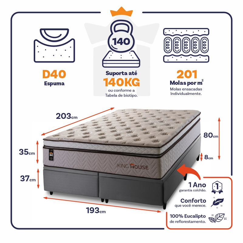 Cama Box Baú Liverpool c/ Molas Ensacadas 193x203 King House