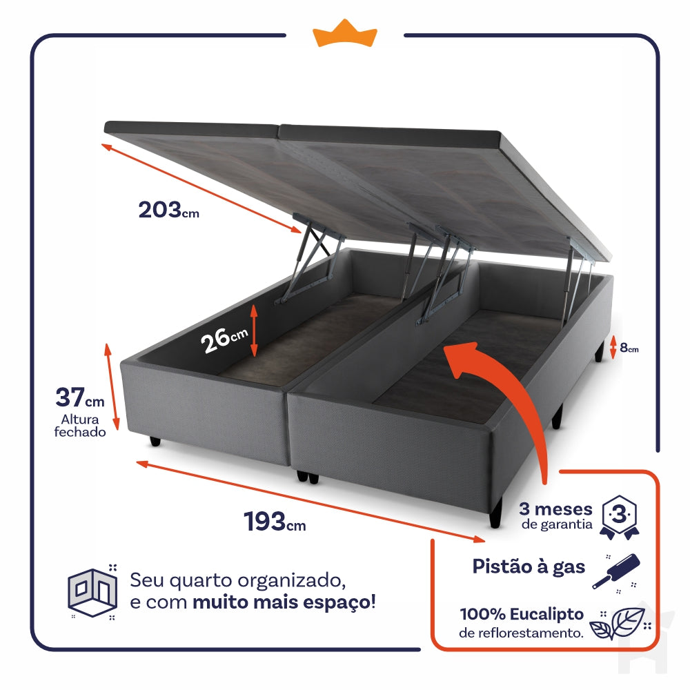 Cama Box Baú Liverpool c/ Molas Ensacadas 193x203 King House