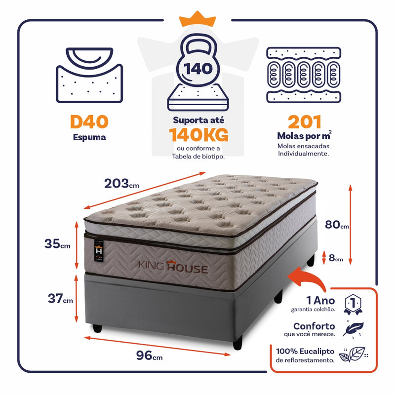 Cama Box Baú Liverpool 96x203 c/ Molas Ensacadas King House
