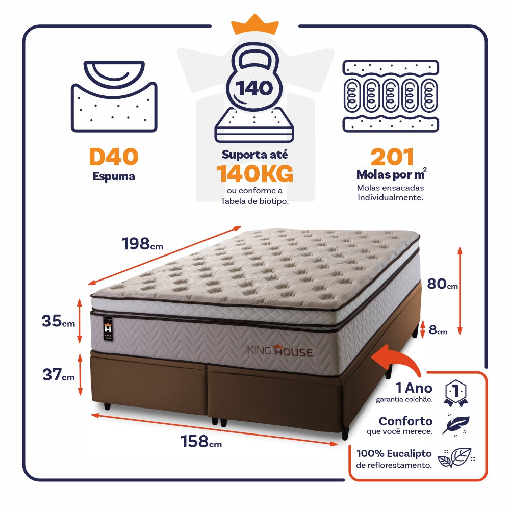 Cama Box Baú Liverpool c/ Molas Ensacadas 158x198 King House
