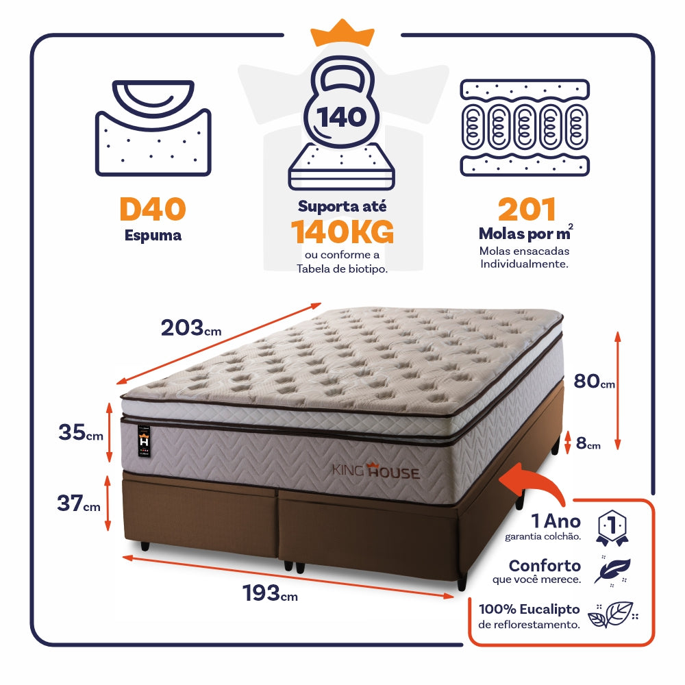 Cama Box Baú Liverpool c/ Molas Ensacadas 193x203 King House