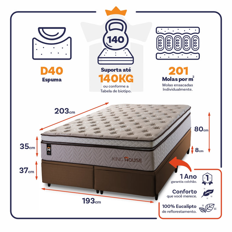 Cama Box Baú Liverpool c/ Molas Ensacadas 193x203 King House