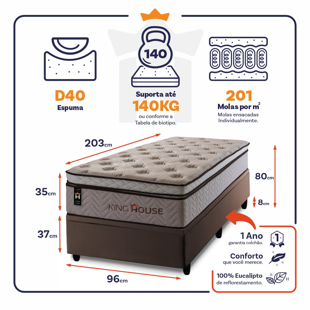 Cama Box Baú Liverpool 96x203 c/ Molas Ensacadas King House