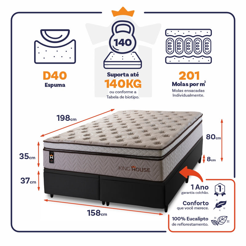 Cama Box Baú Liverpool c/ Molas Ensacadas 158x198 King House