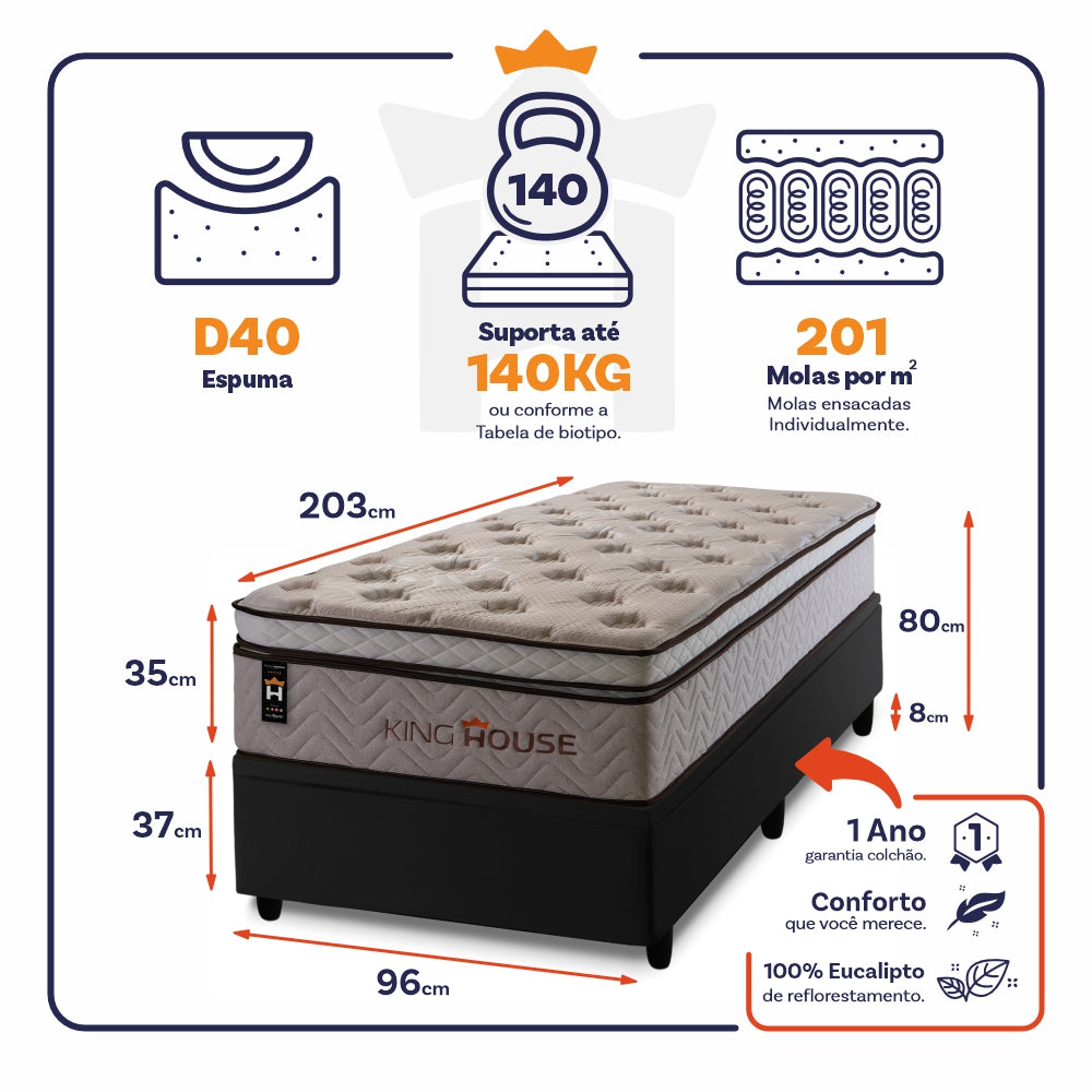 Cama Box Baú Liverpool 96x203 c/ Molas Ensacadas King House