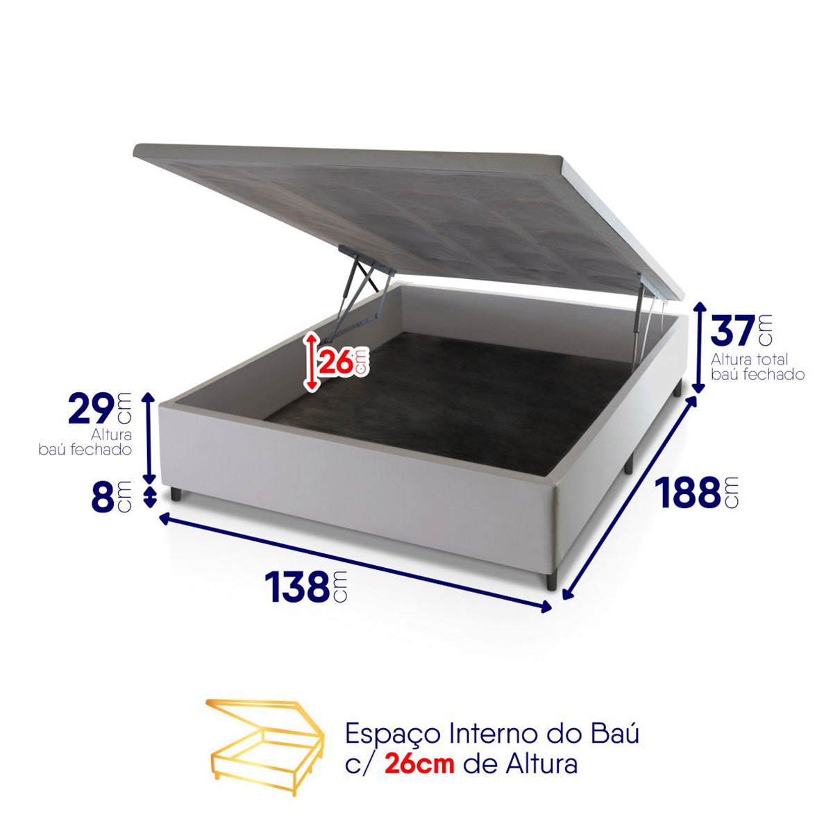 Cama Box Baú Luanda Espuma D28 Casal 138x188 King House