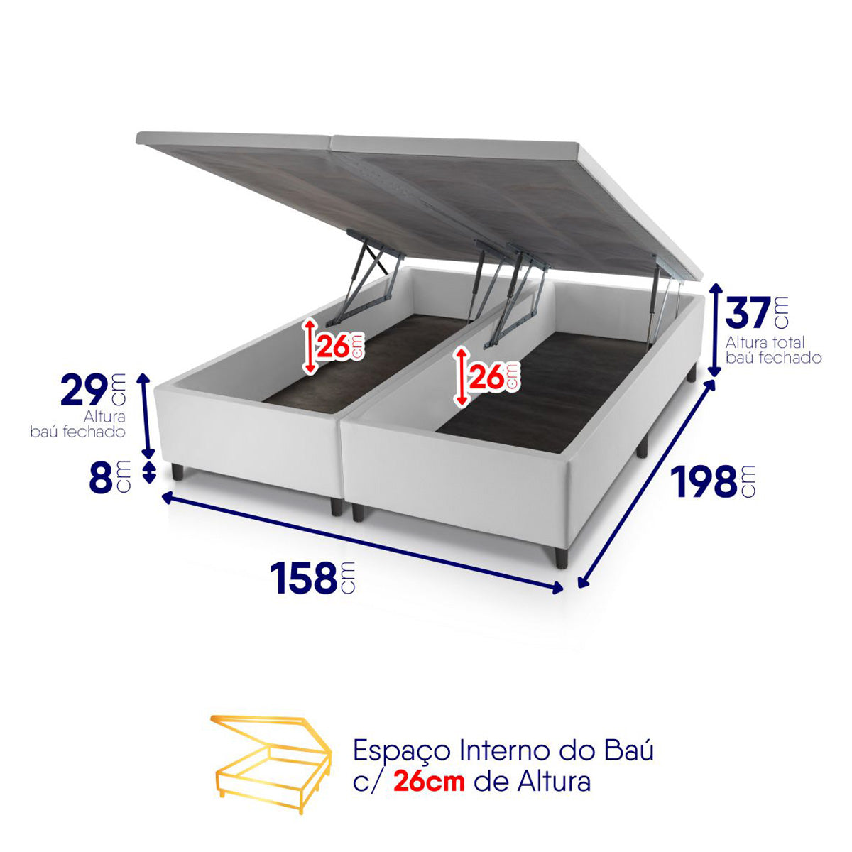 Cama Box Baú Luanda Espuma D28 Queen 158x198 King House