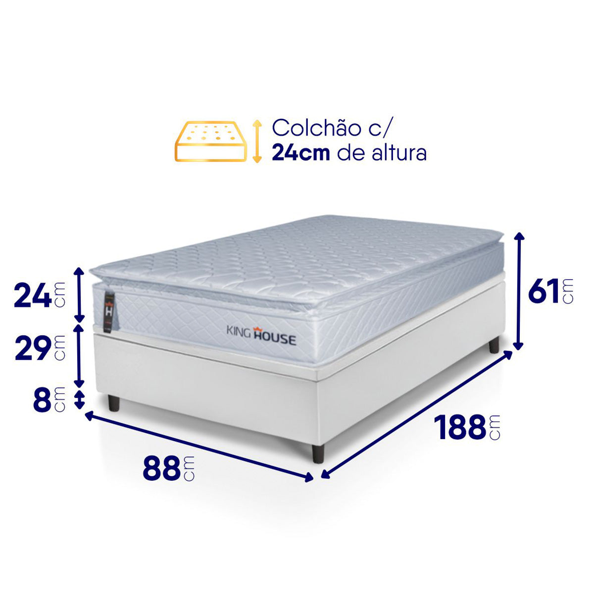 Cama Box Baú Luanda Espuma D28 Solteiro 88x188 King House