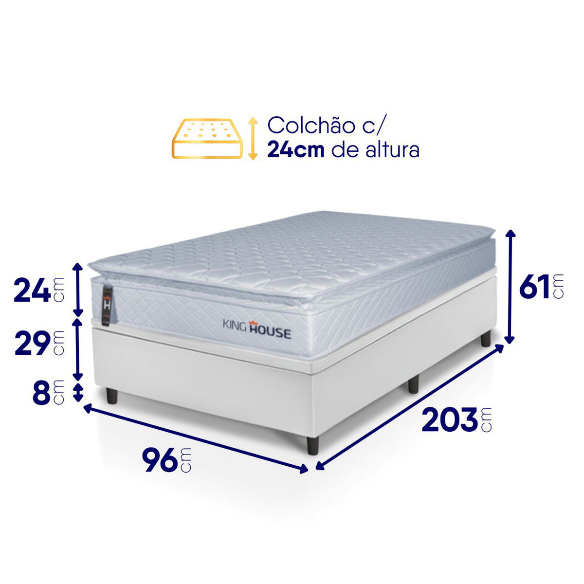 Cama Box Baú Luanda Espuma D28 Solteirão 96x203 King House