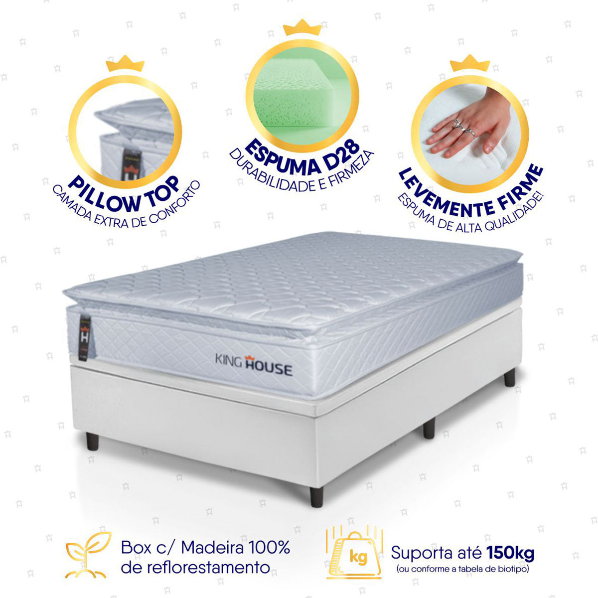 Cama Box Baú Luanda Espuma D28 Solteirão 96x203 King House