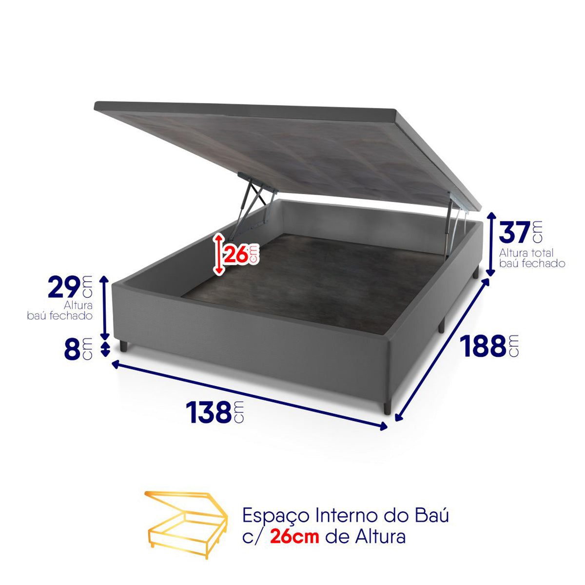 Cama Box Baú Luanda Espuma D28 Casal 138x188 King House