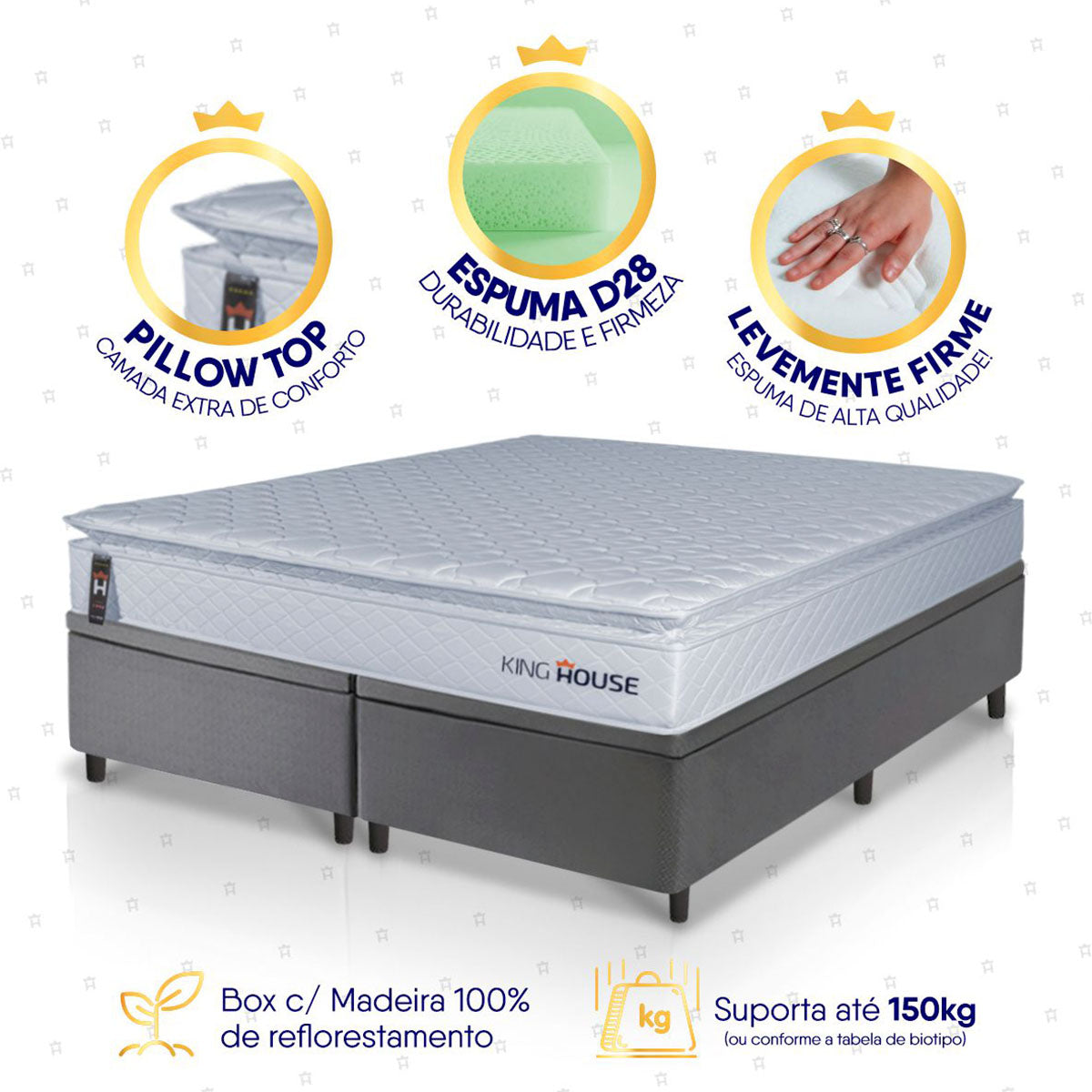 Cama Box Baú Luanda Espuma D28 King 193x203 Cinza King House