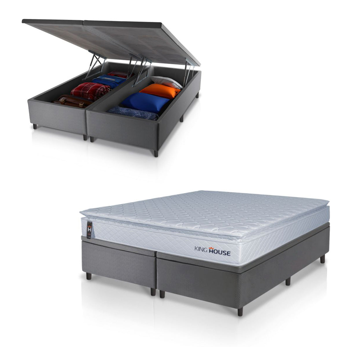 Cama Box Baú Luanda Espuma D28 King 193x203 Cinza King House