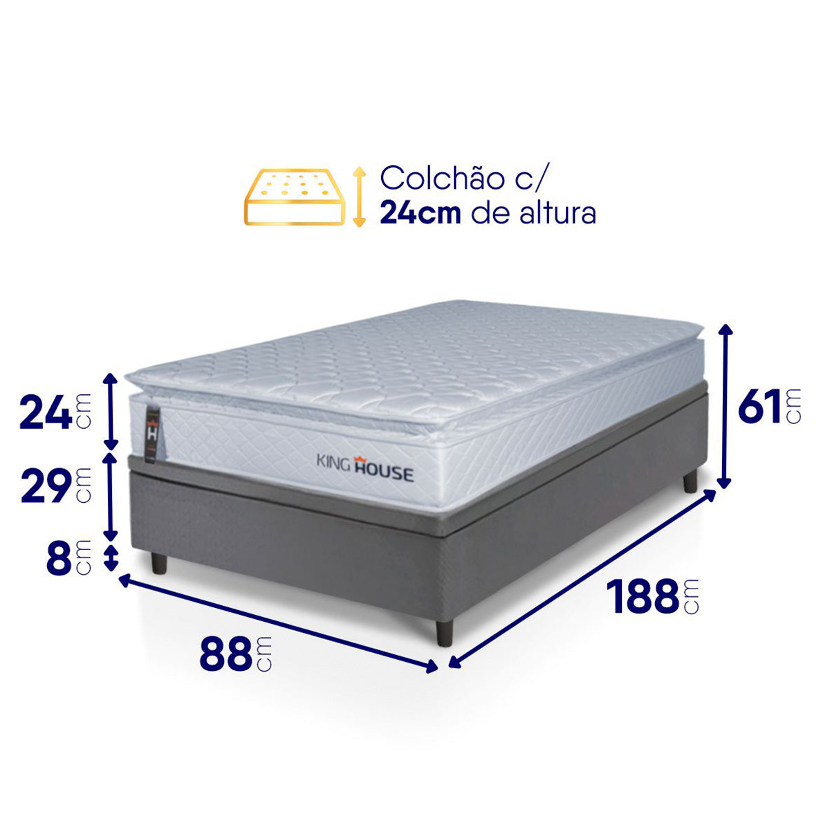 Cama Box Baú Luanda Espuma D28 Solteiro 88x188 King House