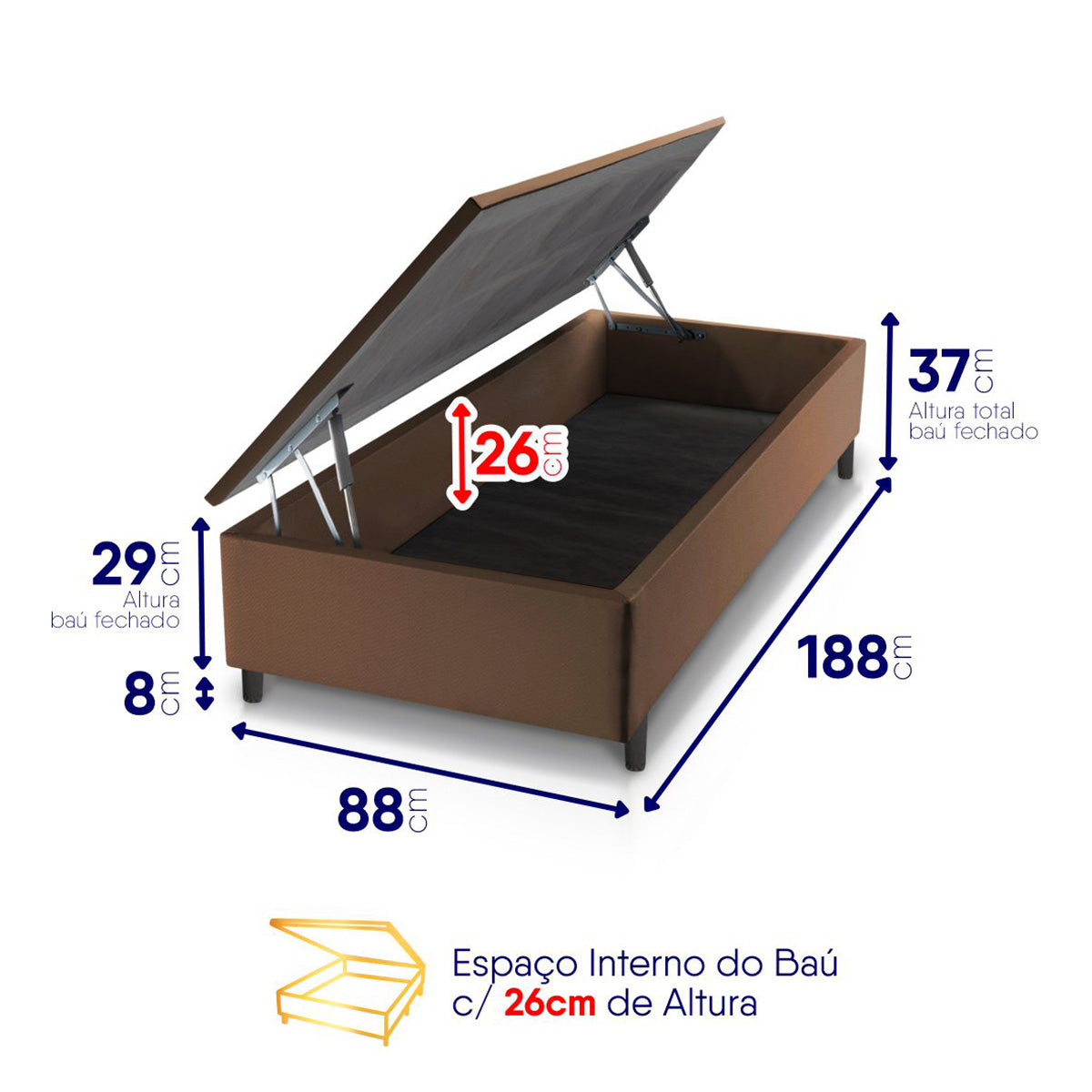 Cama Box Baú Luanda Espuma D28 Solteiro 88x188 King House