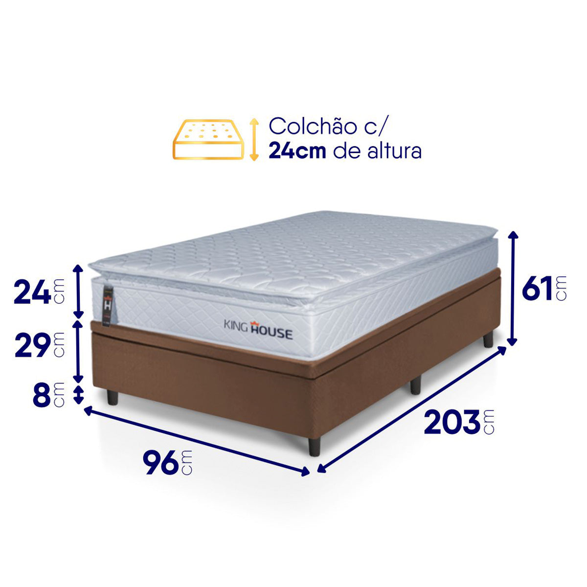 Cama Box Baú Luanda Espuma D28 Solteirão 96x203 King House
