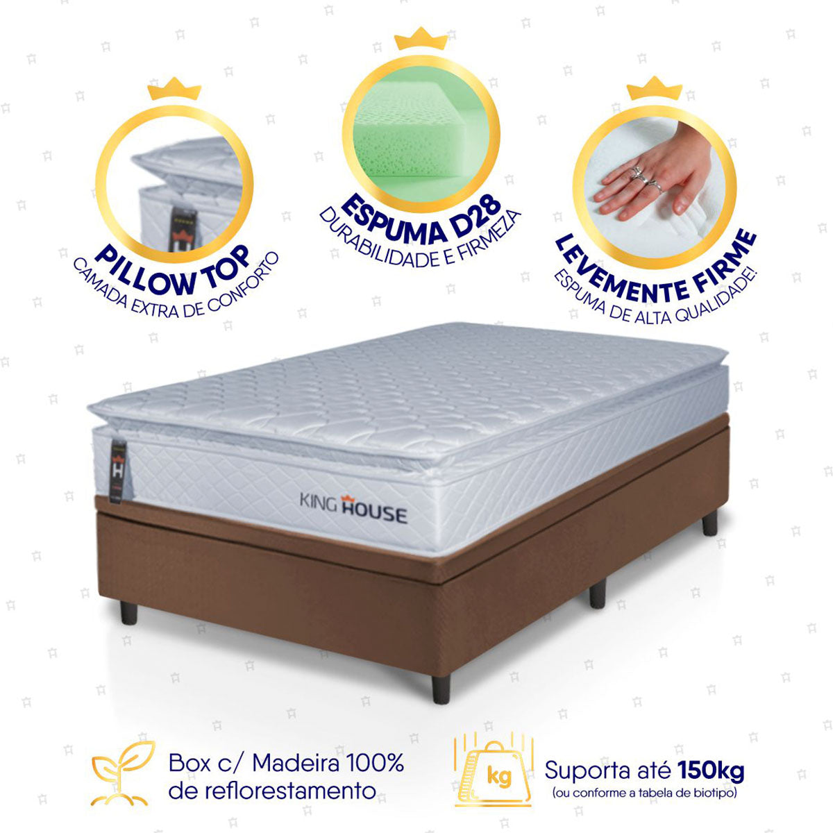Cama Box Baú Luanda Espuma D28 Solteirão 96x203 King House